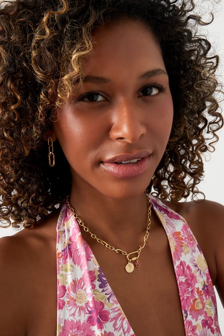 Link chain with charms - green & Gold Color Stainless Steel