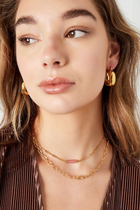 Link chain with structure - Gold Color Stainless Steel