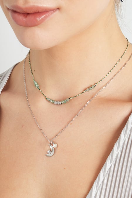 Necklace moon with pearl - Gold Color Stainless Steel