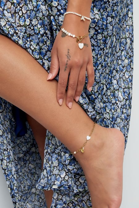 anklet hearts and pearl detail