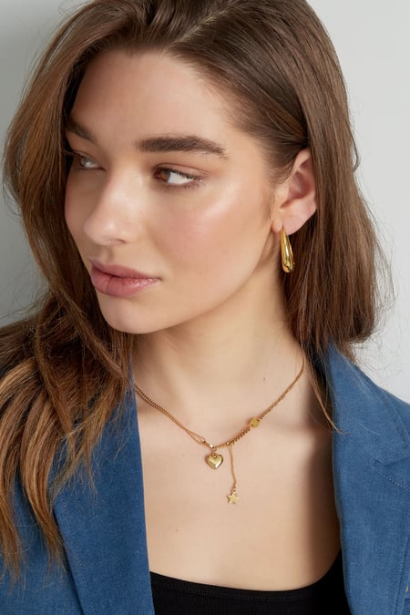 Halskette mit Herz- und Sternanhänger – Goldfarbe  - Goldfarbefarbe