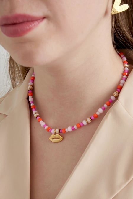 Renkli kolye neşeli öpücük - pembe altın