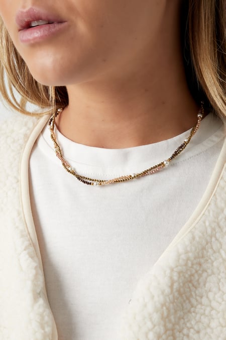 Twisted Beaded Necklace - Pink & Brown