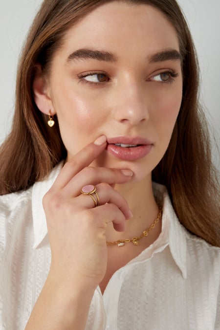 Ring round stone - Gold color/beige