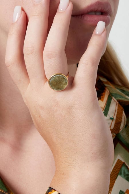 Ring basic round stone - Gold color/beige