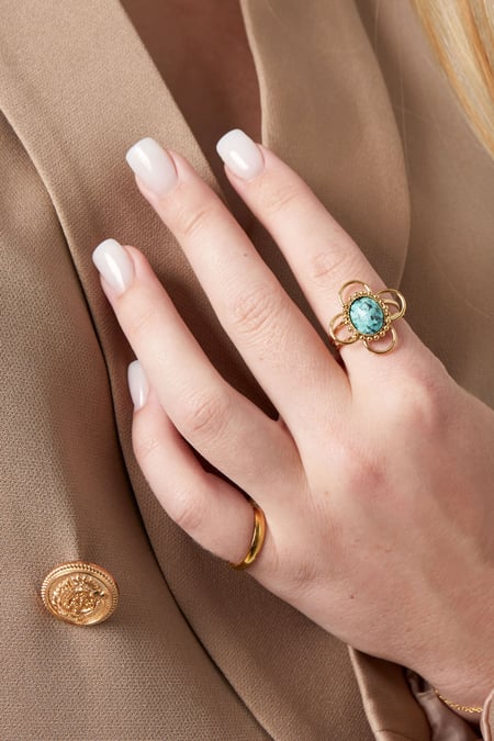 Ring classy flower with stone - Gold color/fuchsia