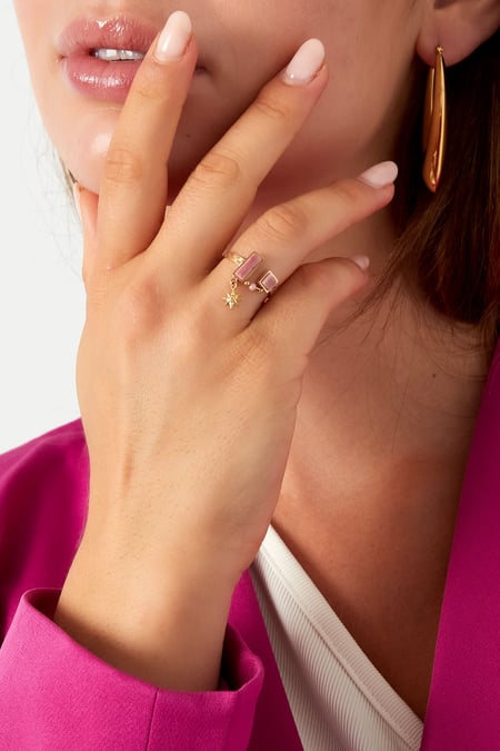 Ring open with stones - Gold color/green