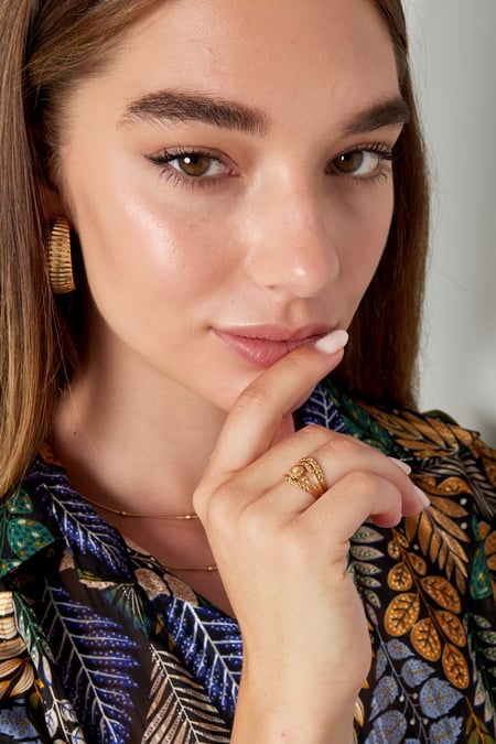 Ring four-layer with stones - Gold color/black/white