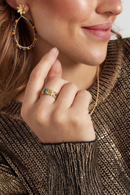 Ring leaves with stone - Gold color/green