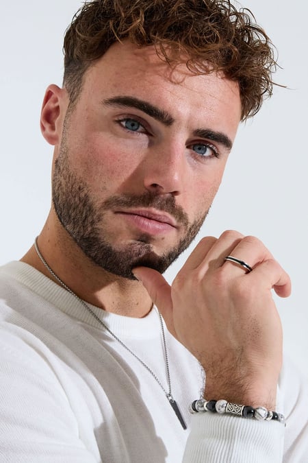 Anillo de hombre línea fina - plata/negro