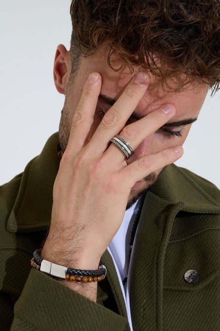 Bague homme avec motif - argent/noir