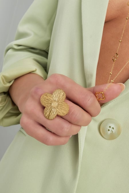 Statement-Ring Kleeblatt – Goldfarbe - Goldfarbefarbe