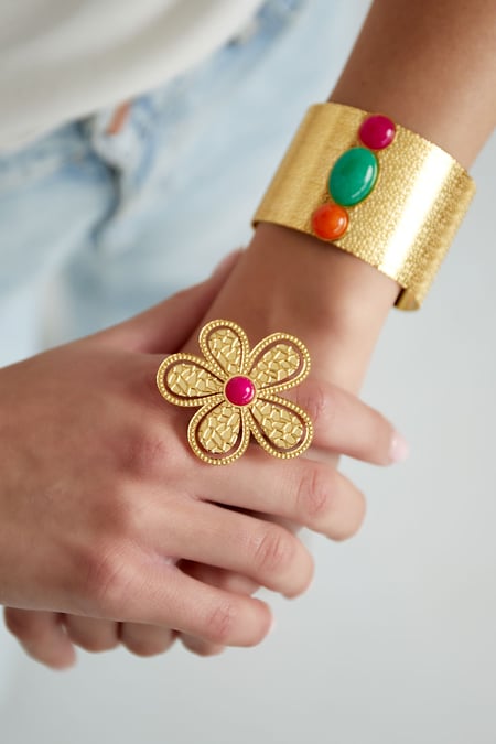 ring flower pink stone