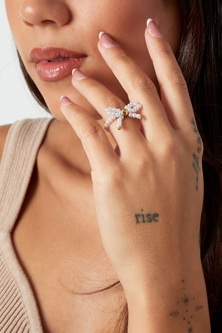 Parel strik ring - wit Goud kleur Color 