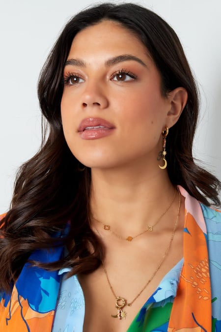 Earrings star/moon - Natural stone collection Green & Gold Color Stainless Steel