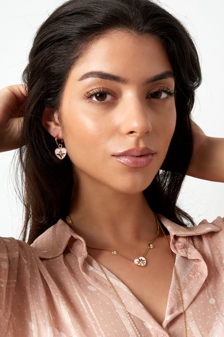Oorbellen gekleurd hart met ster - Goud kleur/wit