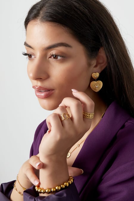 Ohrringe Statement-Herzen mit Steinen – Goldfarbe - Goldfarbefarbe
