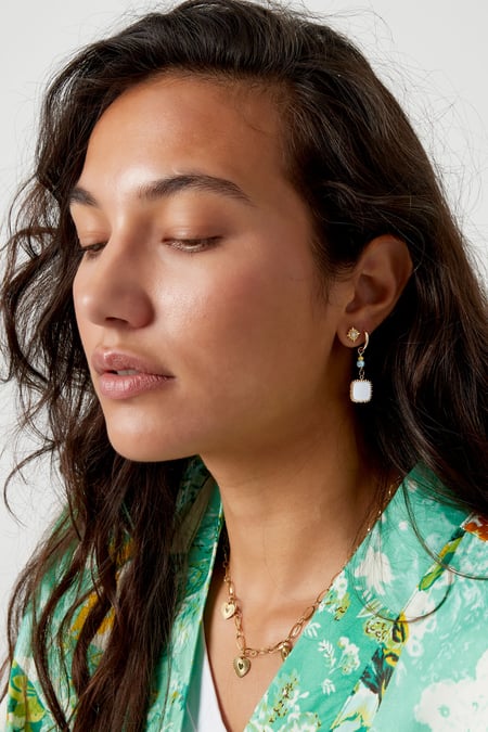 earrings with beads and square pendant blue