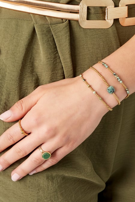 Bracelet beads with large stone - Natural stone collection Green Stainless Steel