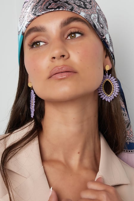 Earring oval crystal beads - pink stainless steel