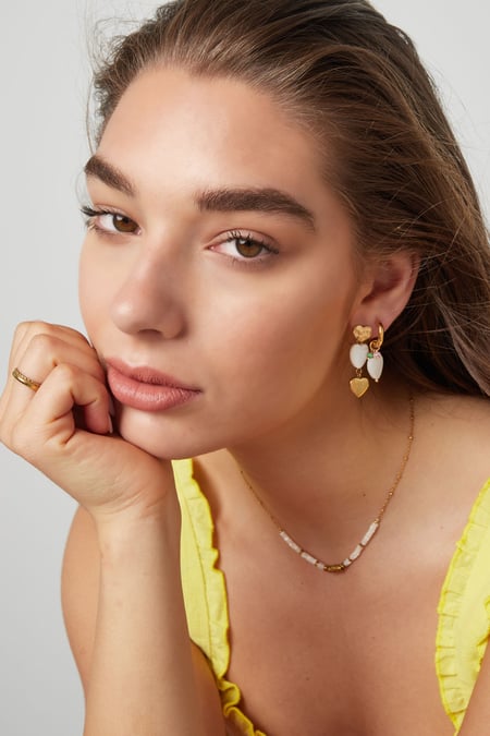 Earrings 3 x heart in a row - Gold Color Stainless Steel