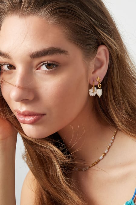 Earrings pearl flower - Gold Color Stainless Steel