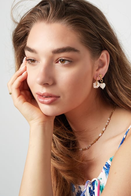 Earrings starfish with heart - Gold Color Stainless Steel