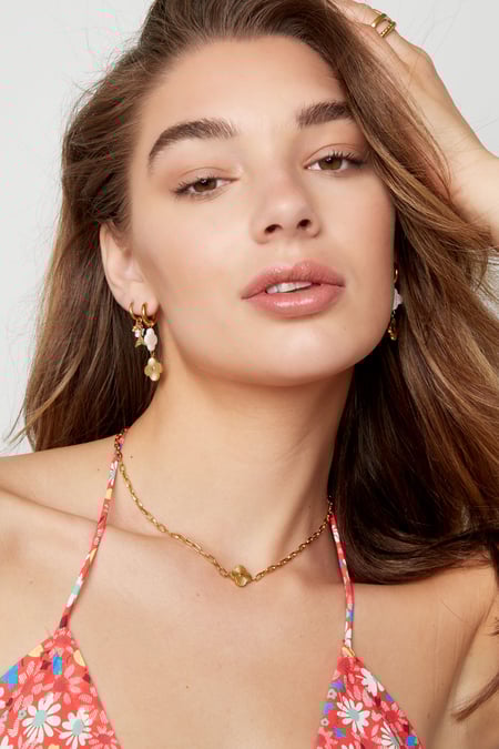 Earrings seashell clover & heart coin - Gold Color Stainless Steel