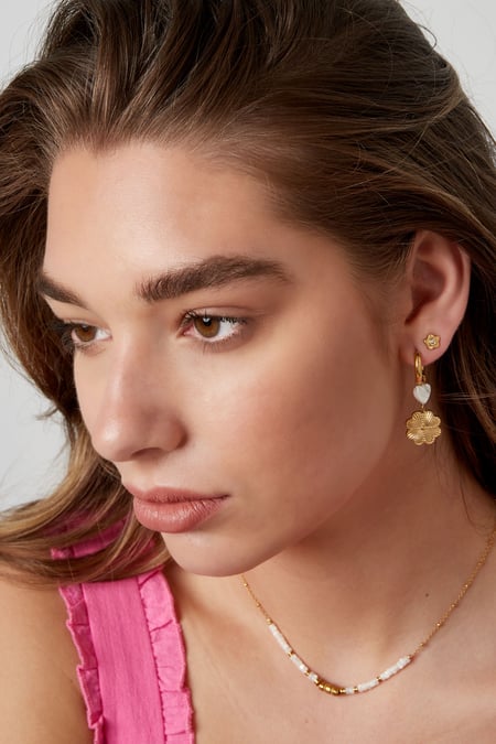 Earrings with charms heart & flower - Gold Color Stainless Steel