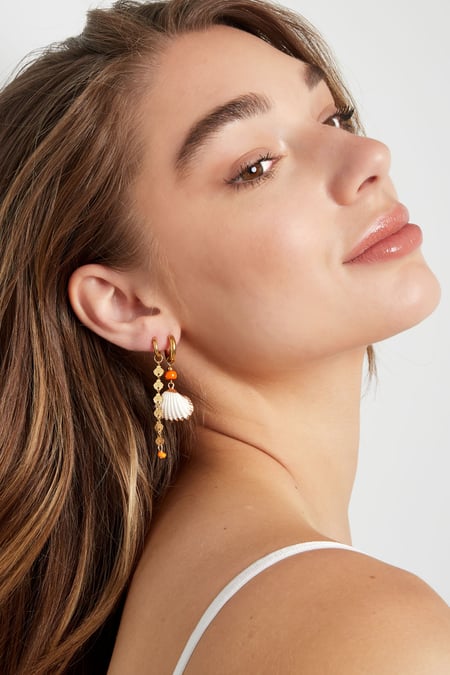 Earrings shell with bead - Gold Color Stainless Steel