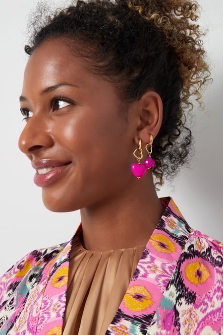 Earrings charm heart with clover - Gold color/blue