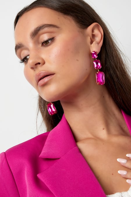 Earrings 3 glass beads in a row - green & Gold Color Glass beads