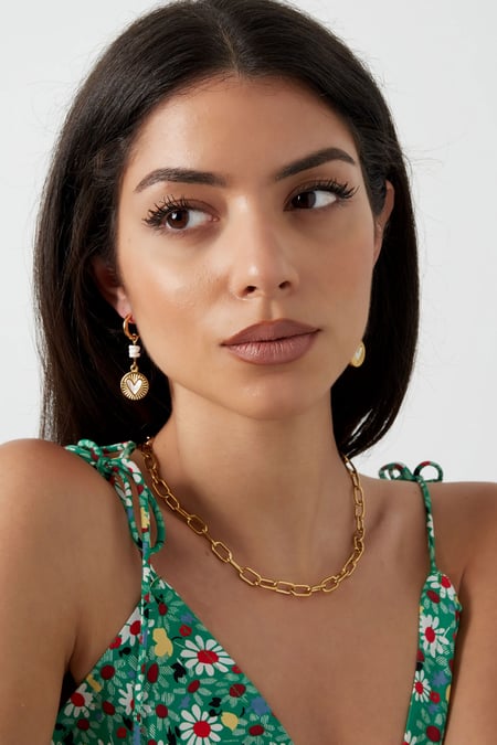 Earrings hanging heart coin - Gold color/white