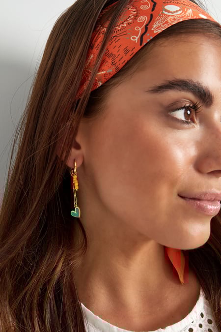 earrings necklace with beads and heart orange