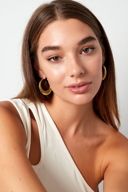 Earrings oval shiny - Silver Color color