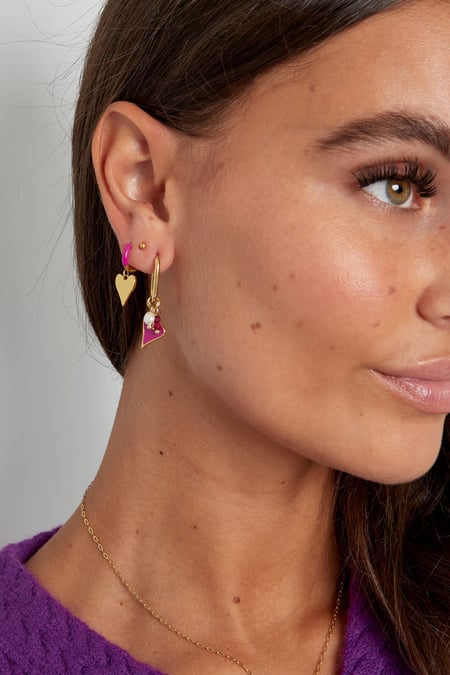 Earrings colorful heart - Gold color/green