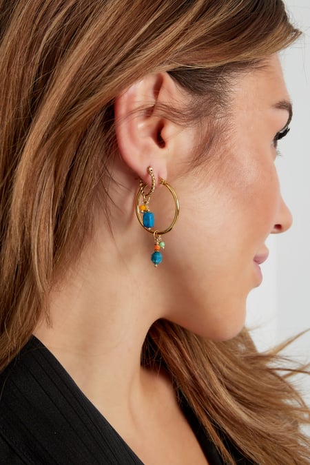 Oorbellen bedel party - Goud kleur/blauw