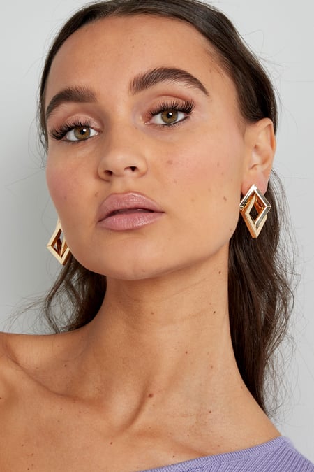 Double diamond earrings - Silver Color color