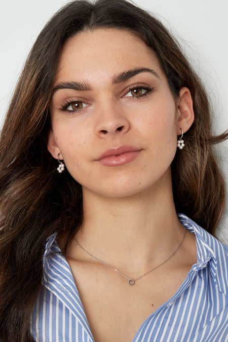 Earring with pearl flower pendant - Silver Color color