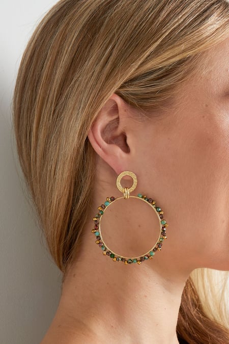 Boucles d'oreilles rondes double cercle avec perle colorée - cuivre - doré/multicolore