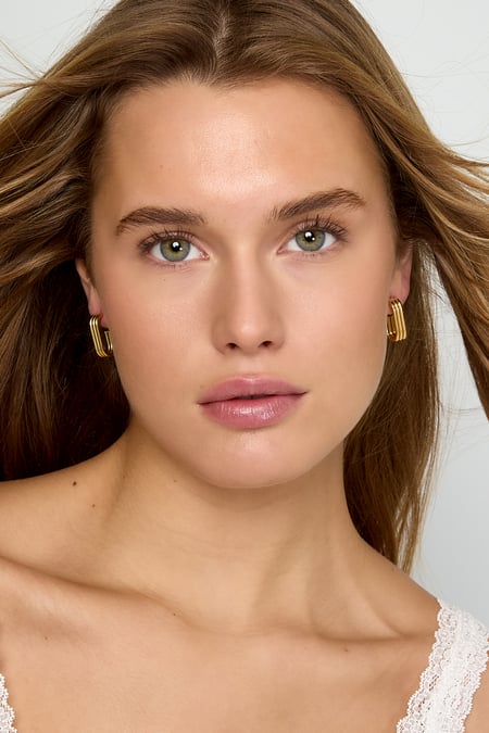 Paslanmaz Çelik Halka Küpe, Dikdörtgen, Günlük Kullanım İçin Sade Seri, Kadın Takıları