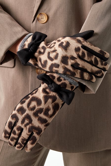 Leopard chic gloves - black & beige