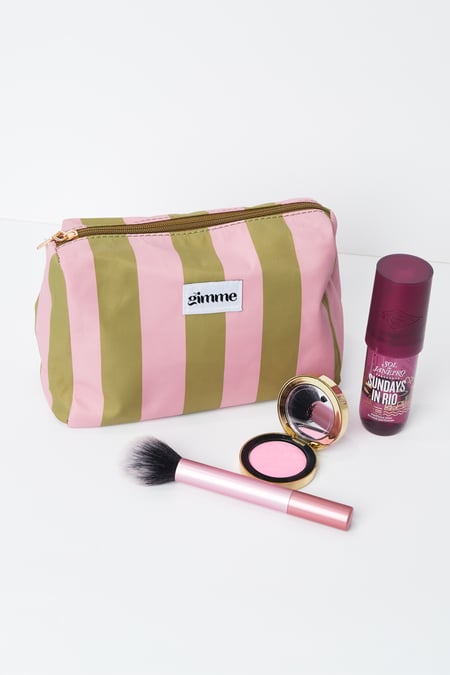 Make-up tas grote strepen - Roze groen