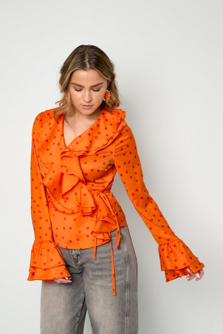 Rüschenbluse mit Polka Dots