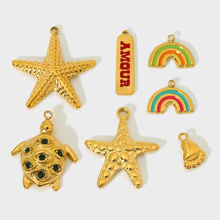 1 Pair Classic Series Retro Turtle Stainless Steel   Gold Color  Unisex Pendants 2