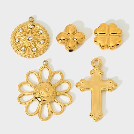 1 Pair Luxurious Series Retro Flower Stainless Steel   Gold Color  Zircon Unisex Pendants 2