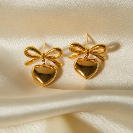 1 pair stainless  gold plated simple sweet style heart shape women's drop earrings 2