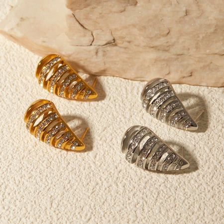 stainless steel inlaid diamond stripes hollow teardrop-shaped earrings  high-end niche unique titanium steel earrings 2