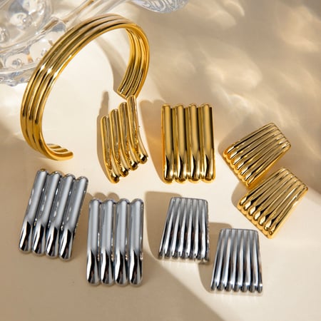 1 Pair Simple Series Simple Strip Stainless Steel   Gold Color  Women's Stud Earrings 2