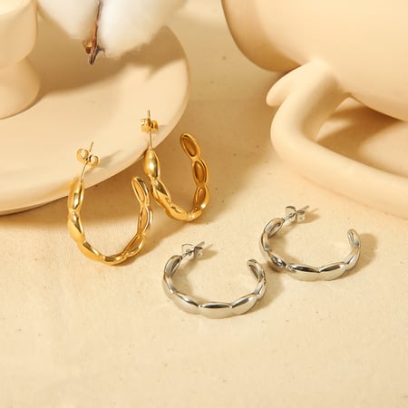 1 pair of simple and fashionable  gold-plated stainless steel geometric smooth C-shaped earrings for women's jewelry for daily wear 2